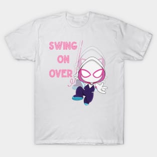 Swing on over, ghost spider girl, party Spidey birthday, cute Gwen spider T-Shirt